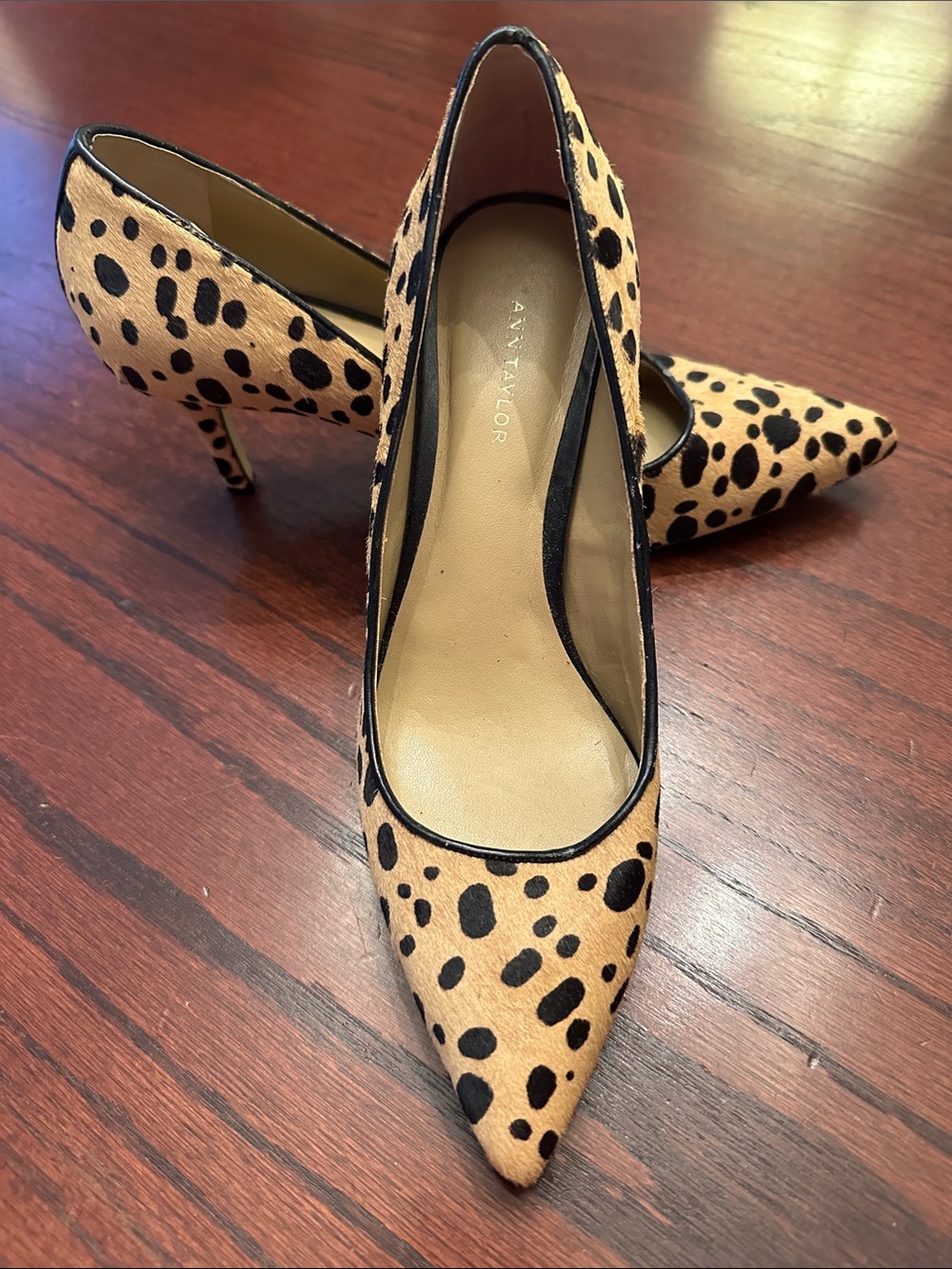 Ann Taylor Leopard-Print Pointed Toe Pumps - Tan & Black | 6